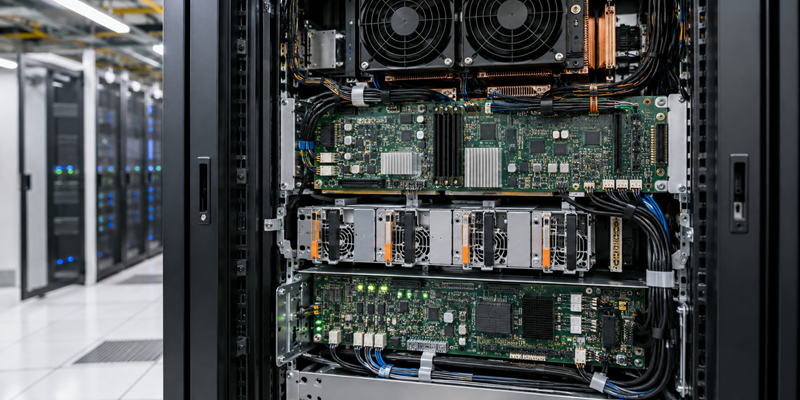 Data-center rack infrastructure with monitoring, sequencing, management, and power-control electronics
